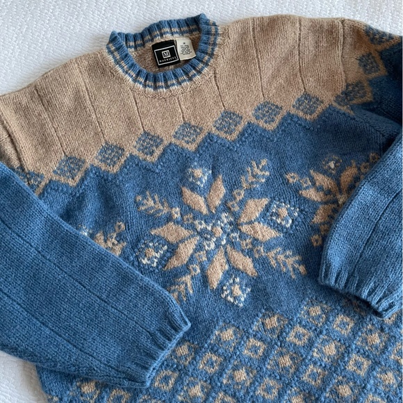 VTG Maurices Tan and Blue Jumper 100% Shetland wool. - Picture 1 of 8